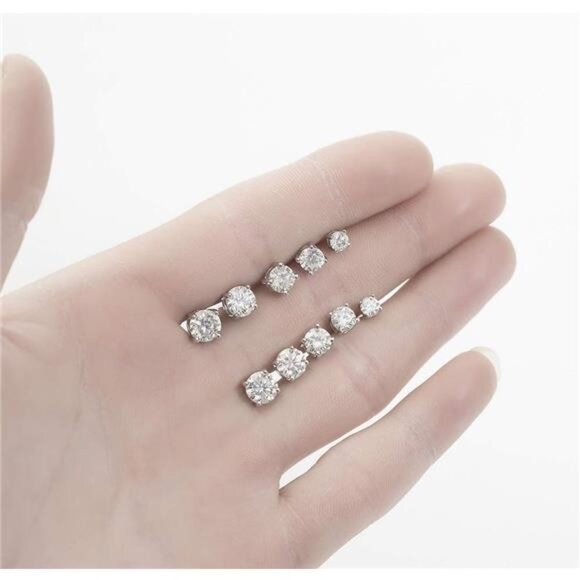 Moissanite Stud Earrings, 0.6ct-2ct DF Color Brilliant Round Cut Lab Created - Picture 3 of 7